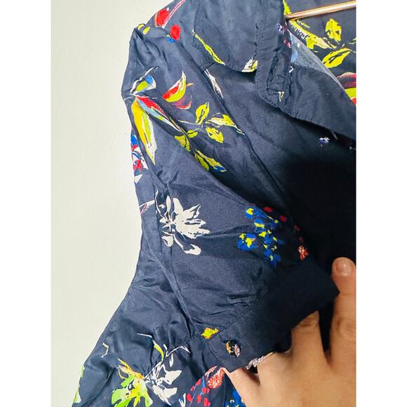 TANYA TAYLOR Navy Printed Floral Button Up Collared Aliciana Shirt Dress Size 14 - Picture 12 of 13